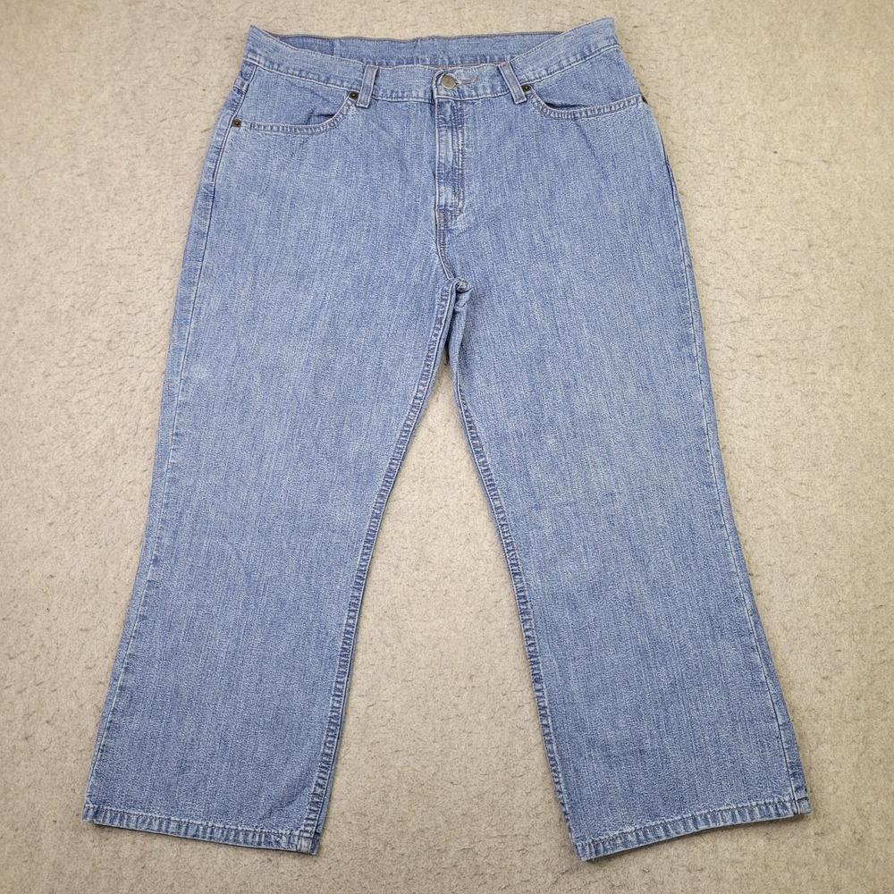 Vintage Levis Crop Jeans Womens 14 Blue Light Wash High Rise Batwing 90s